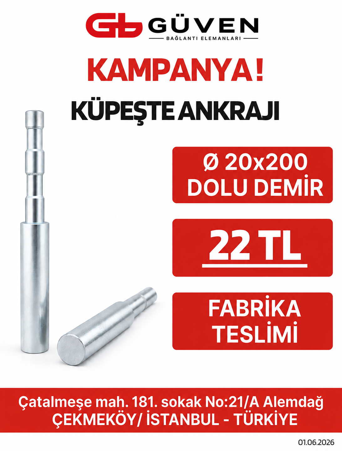 İçi dolu küpeşte ankrajı ürün görseli